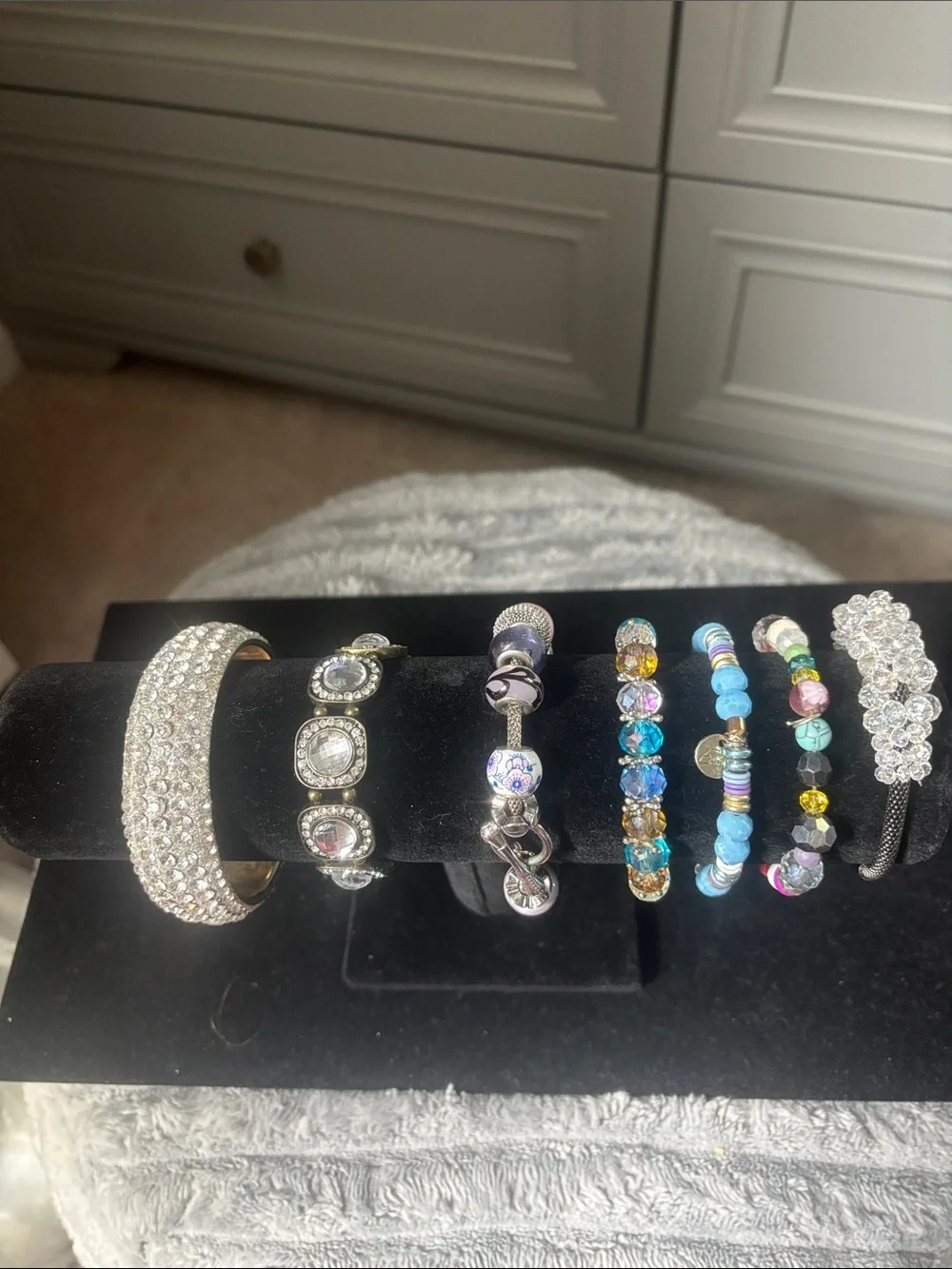Crystal Pavé and Beaded Bracelet Set - Blue & Silver